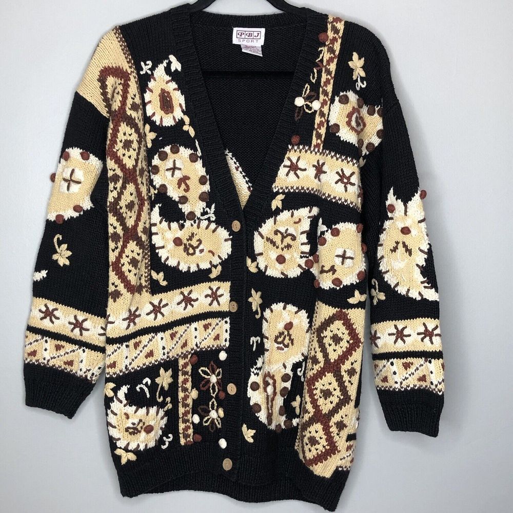 PBJ Sport Women's Small Black Floral Embroidered Long Sleeve Cardigan Sweater
